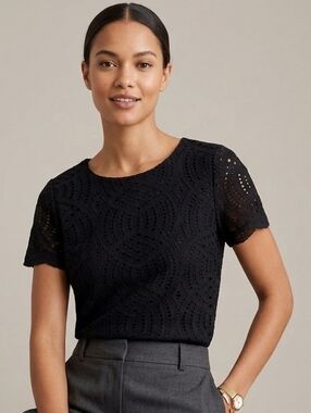 J.CREW - Black Lace Short Sleeve Blouse